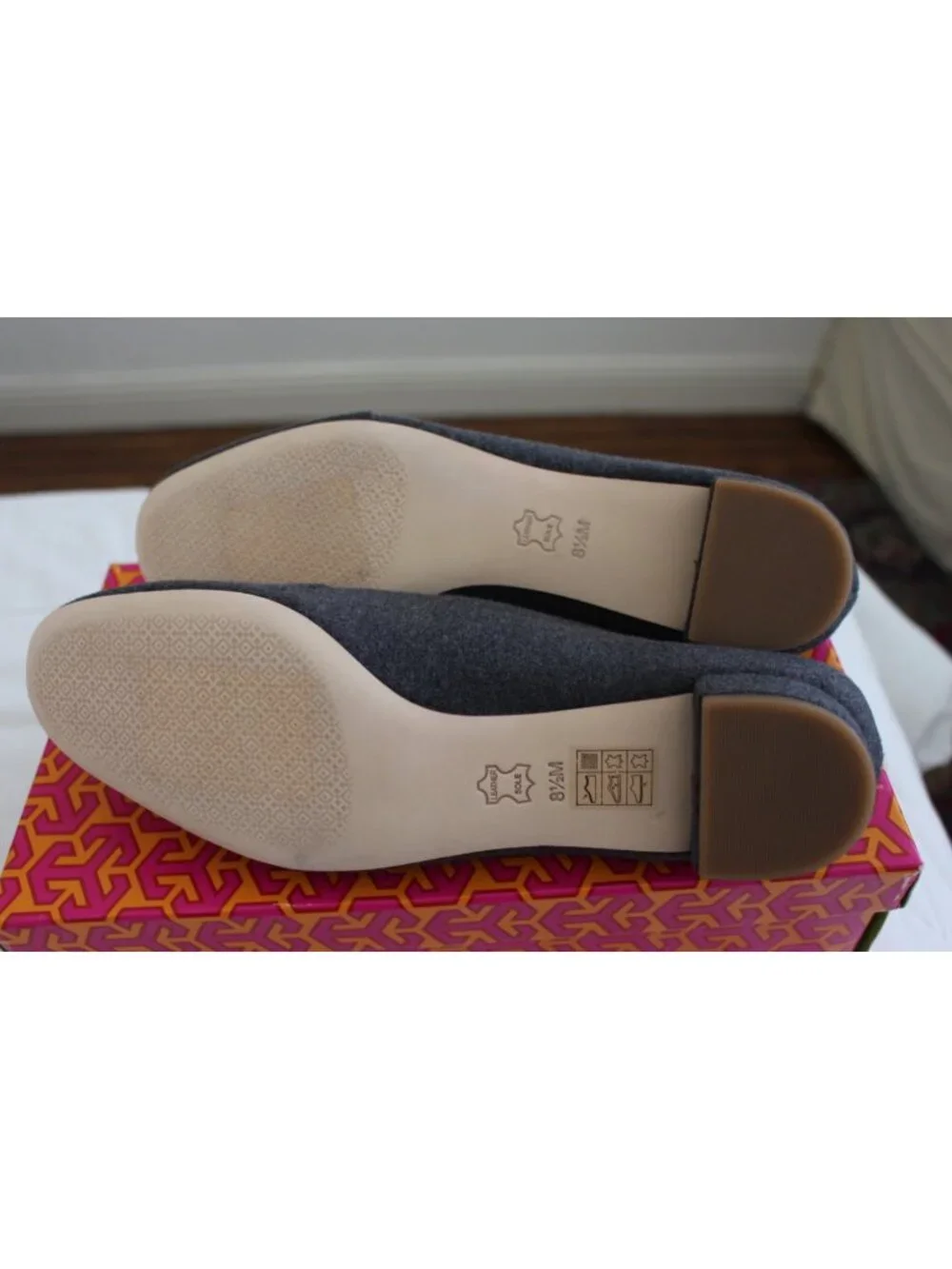 NEW Tory Burch Antonia Monogram Loafer Flats - Grey + Pink, size 8.5 - $298